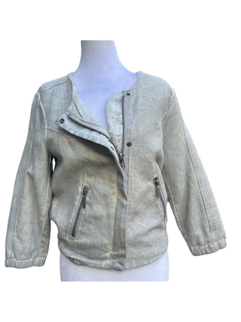 GARCIA S/M heathered gray irregular dye elastic waist/cuffs zip pockets jacket